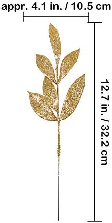 20 Pieces Gold Glitter Artificial Leaf Spray Picks 12 Inch Tall