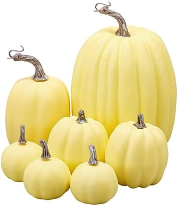 7Pcs Artificial Pumpkins Faux Foam Fall Decor Yellow