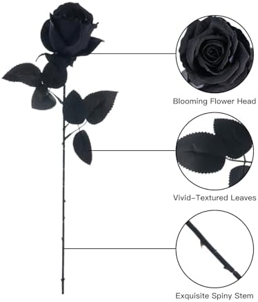 12 Pcs Black Roses Artificial Flowers with Long Stem