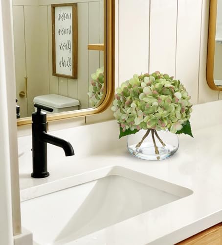 Hollyone Artificial Hydrangea with Glass Vase Decor