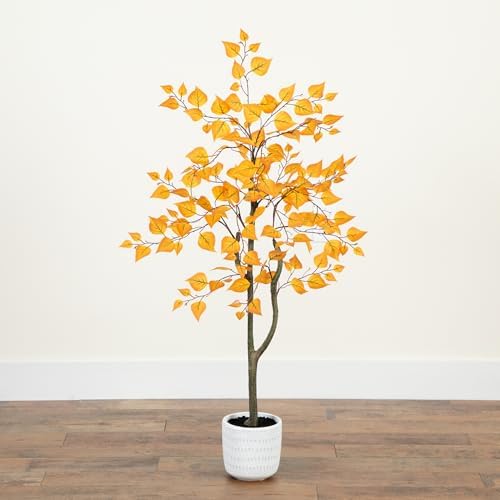 Nearly Natural 4ft Autumn Birch Artificial Tree with White Planter