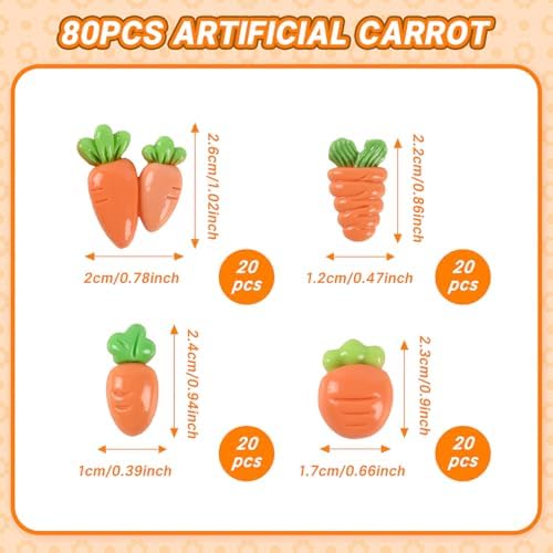 80pcs Easter Carrot Decorations Artificial Carrot Resin Flatback Vegetable Embellishments