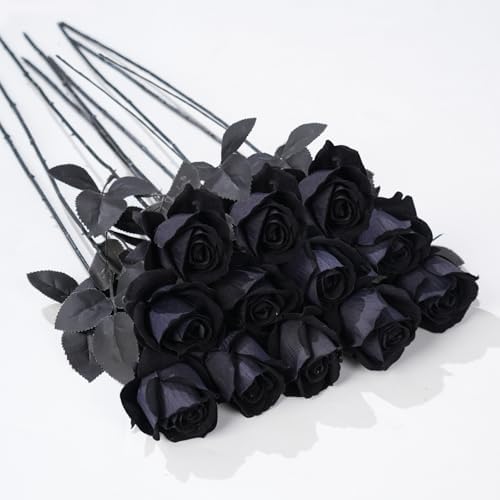 12 Pcs Black Roses Artificial Flowers with Long Stem