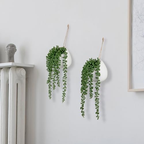 MyGift Artificial String of Pearls Wall Hanging Plant Set of 2
