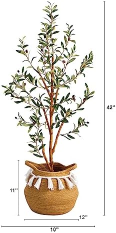Nearly Natural 35ft Artificial Olive Tree with Jute Cotton Basket and Tassels