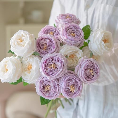 Vivid Pink Roses Peonies Artificial Flowers 4pcs