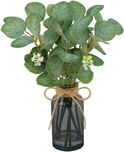 Artificial Eucalyptus Stems in Black Vase with Faux Water