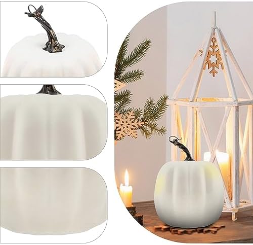 Woration 5 Inch Artificial White Pumpkin Halloween Decoration