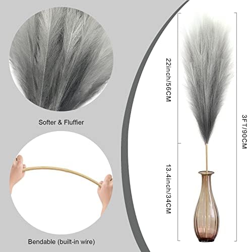 8Pcs 3FT Grey Faux Pampas Grass for Boho Decor