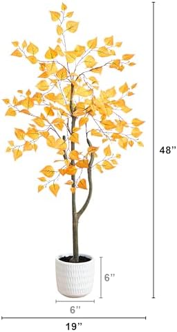 Nearly Natural 4ft Autumn Birch Artificial Tree with White Planter
