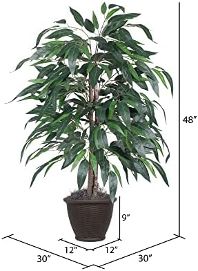 Vickerman 4 Foot Indoor Artificial Mango Bush with Rattan Container
