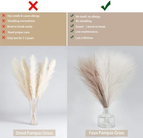 Moiitee 6 Pcs Pampas Grass Decor Black White Grey