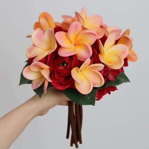 10PCS Real Touch Artificial Plumeria Flowers with Stem Apricot
