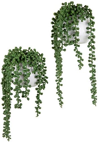 MyGift Artificial String of Pearls Wall Hanging Plant Set of 2