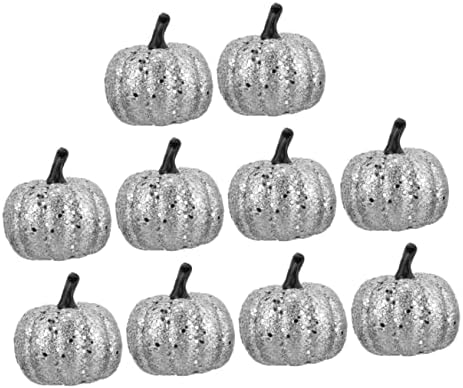 10pcs Foam Silver Glitter Pumpkins Artificial Fall Decor