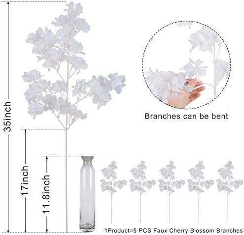 Pusuny Artificial Cherry Blossom Branches 35 Inch 5PCS Decor