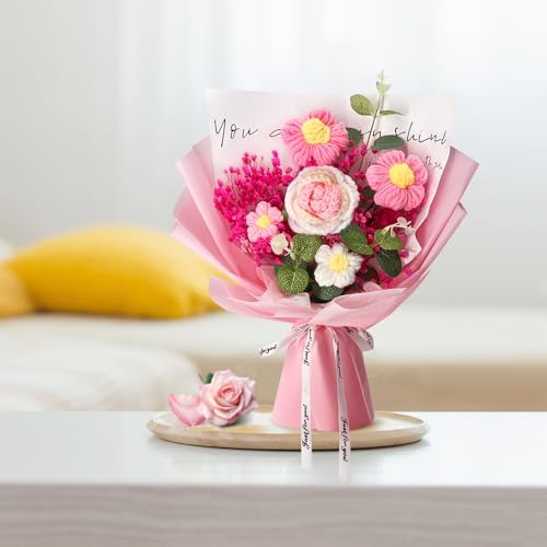 Handmade Crochet Flower Bouquet with Rose and Gypsophila