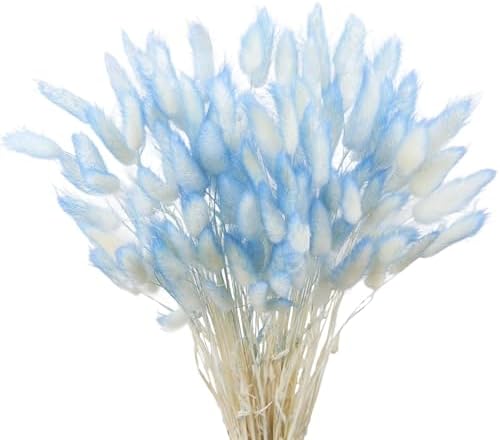120 Pcs Blue Dried Bunny Tails for Boho Decor