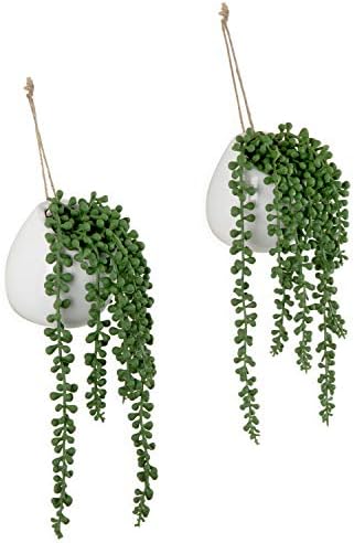 MyGift Artificial String of Pearls Wall Hanging Plant Set of 2