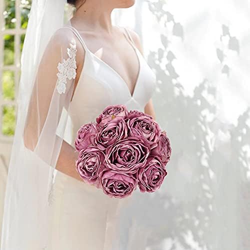 IPOPU Purple and Light Pink Dried Silk Roses 25PCS