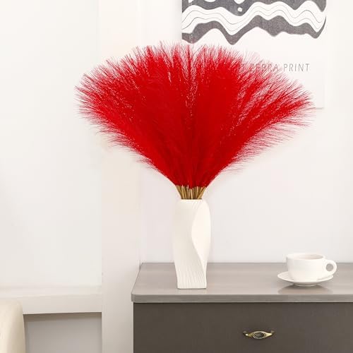 30pcs 22 Red Faux Pampas Grass Decor