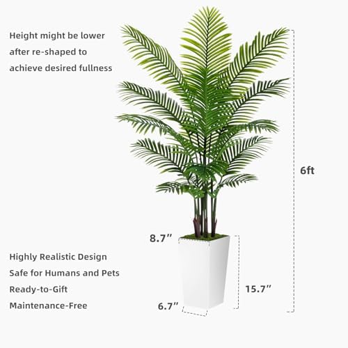 Artificial Palm Tree 6FT - Fake Tropical Areca Plant in Black Planter