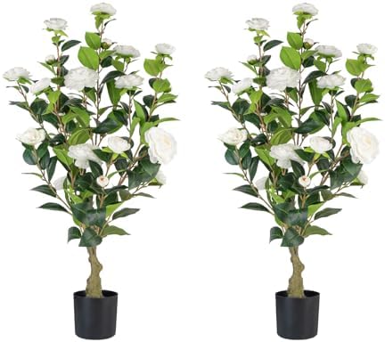 Berdkaba Artificial Camellia Tree 2 Pack White 3FT Set