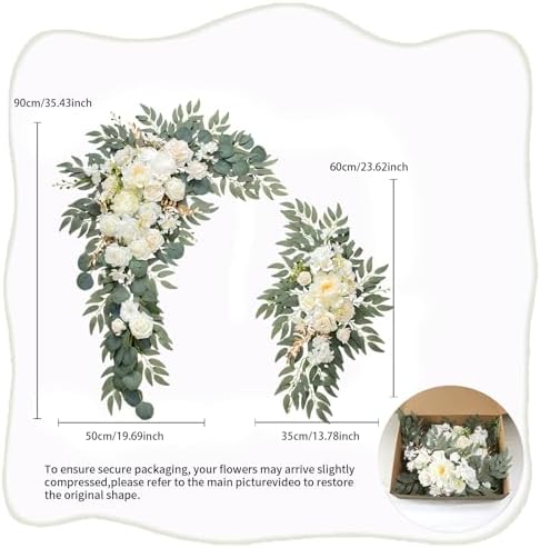Odouzy Wedding Arch with Artificial Flowers and Drapes Set of 4