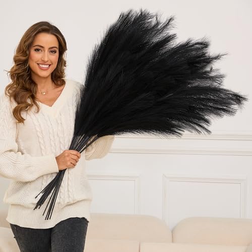 QUBITFUL 9PCS Tall Black Pampas Grass Decor