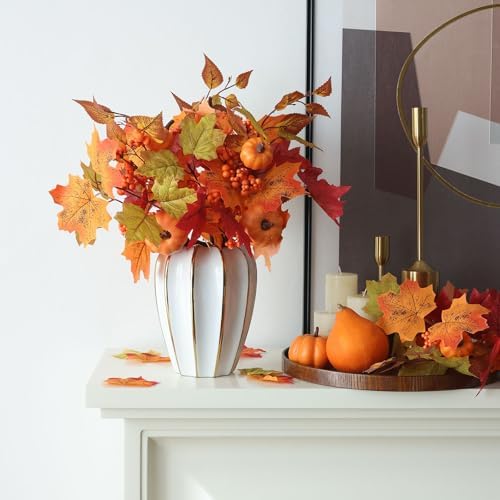 Mizii Autumn Decorations 6Pcs Maple Leaf Pumpkin Branch