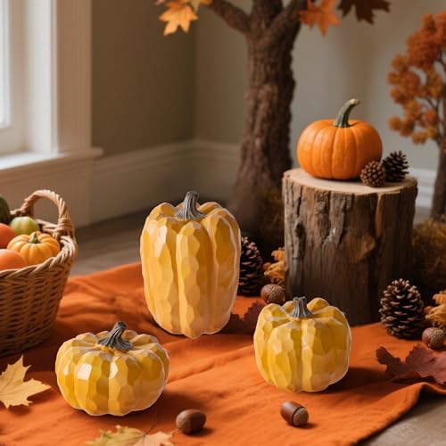 Winemana Artificial Yellow Pumpkin Centerpiece Set of 3