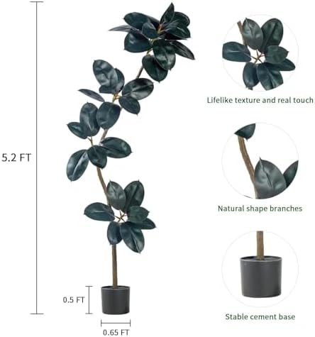 52ft Artificial Rubber Tree Faux Plants for Home Decor