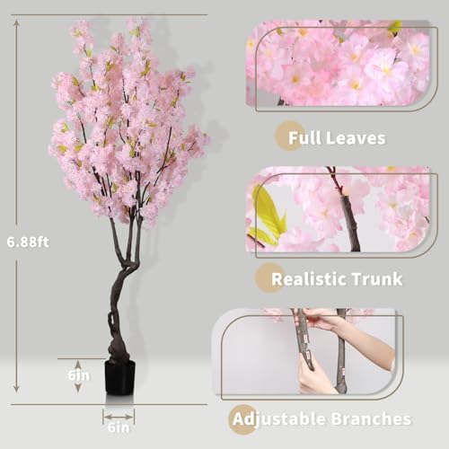 68ft Tall Pink Artificial Cherry Blossom Tree with Sturdy Pot