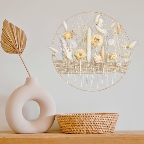 Boho Hoop with Earthy Beige Flowers for Natural Interiors