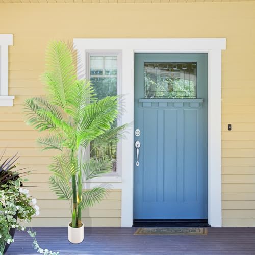 Lush Artificial Palm Tree 7FT with White Planter and Free Moss