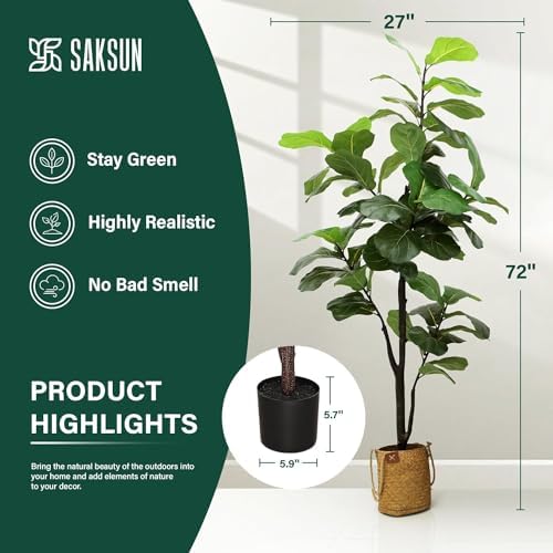 6FT Fiddle Leaf Fig Artificial Tree with Pot
