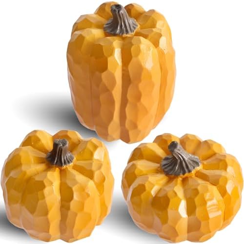 Winemana Artificial Yellow Pumpkin Centerpiece Set of 3