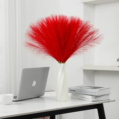 30pcs 22 Red Faux Pampas Grass Decor