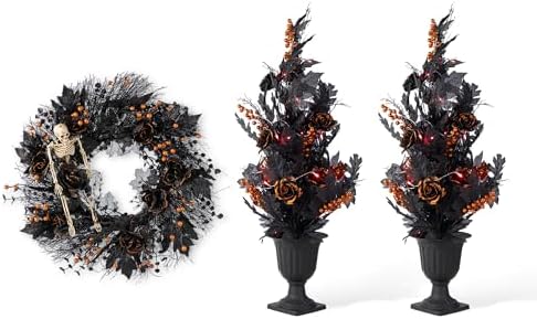 Glitzhome Set of 3 Halloween Decor Trees and Wreath
