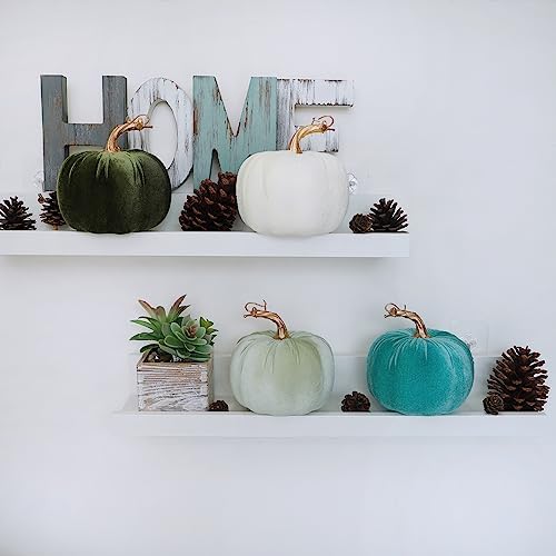 Winlyn 4 Pcs Assorted Velvet Pumpkins Decor