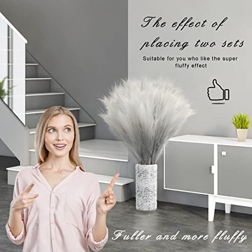 8Pcs 3FT Grey Faux Pampas Grass for Boho Decor