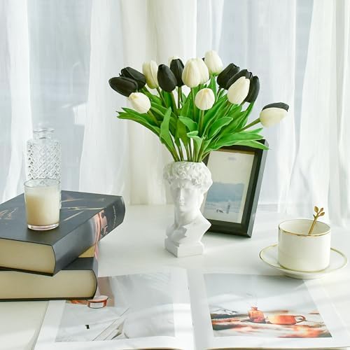 Mandys Artificial Tulips 20 Stems 135 Inch Black and White Faux Flowers