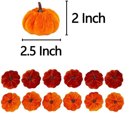 12 Pcs Artificial Orange Velvet Pumpkins Fall Decorations