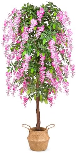 6ft Artificial Wisteria Tree with Seagrass Basket