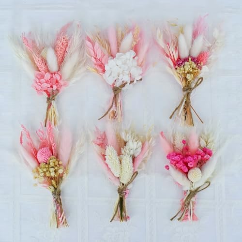 Cenyn 6 Pack Pink Boho Dried Flower Bouquets