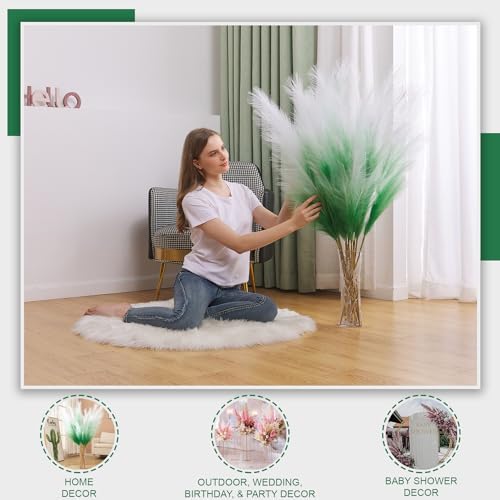 7 Pcs 45 In Faux Pampas Grass Green Gradient