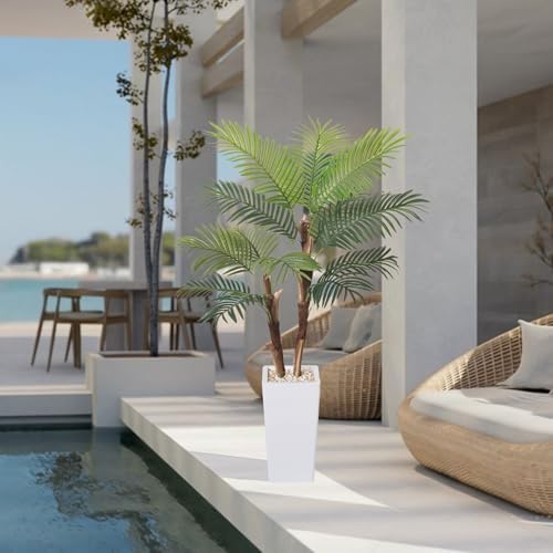 5FT Artificial Palm Tree with Realistic Fiber Trunk and White Planter