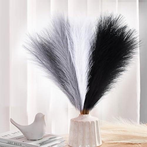 Moiitee 6 Pcs Pampas Grass Decor Black White Grey