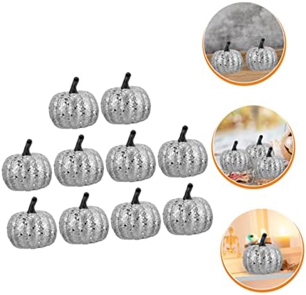 10pcs Foam Silver Glitter Pumpkins Artificial Fall Decor