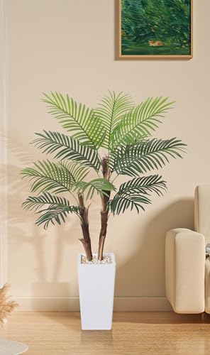 5FT Artificial Palm Tree with Realistic Fiber Trunk and White Planter